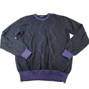 Bugatchi Uomo‎ Mens Large Merino Wool Sweater Purple & Grey Stripe Argyle Shirt
